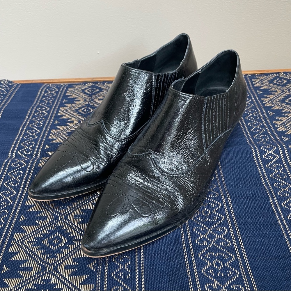 Rebecca Minkoff Koso Black Leather Western Bootie Flats Shoes Size 9 - Picture 9 of 9